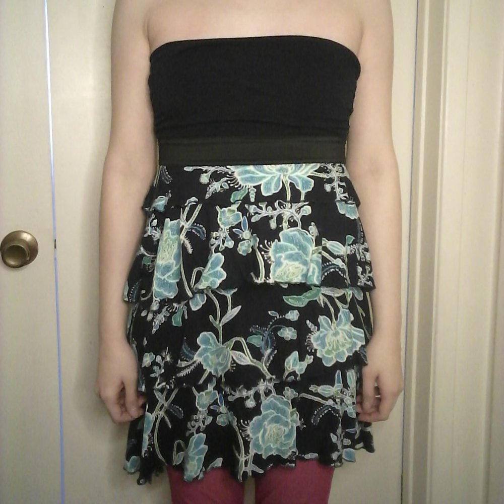 Casual Strapless Floral Summer Tiered Mini Dress